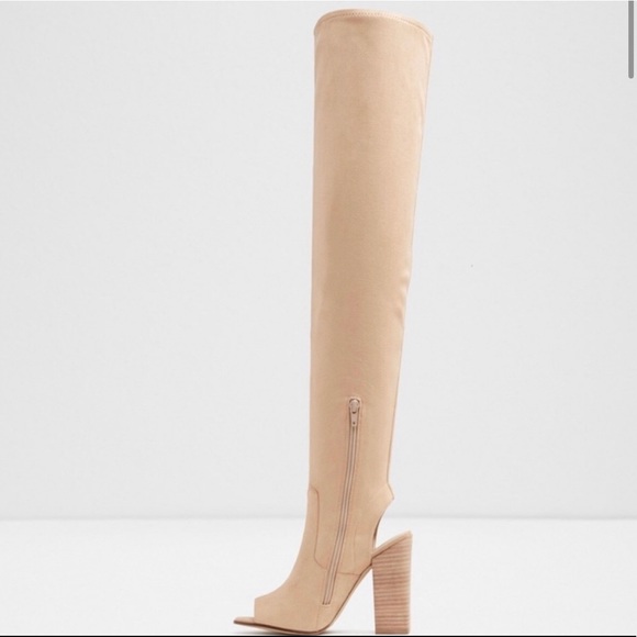NWT Aldo Winker Boots Over the Knee Tan Cream Beige Suede Size 6 chunky heel - Picture 2 of 6